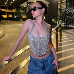 Halter Backless Slim Fit Sequined Vest