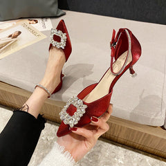 Women's Wine Red High Spring Square Buckle