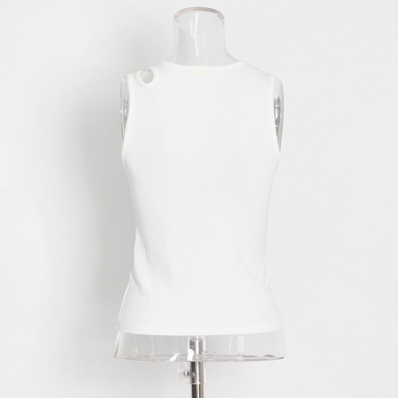 Knitted Vest Niche round Neck Hollow Out Hollow Out Cutout out Sleeveless Inner Match Top