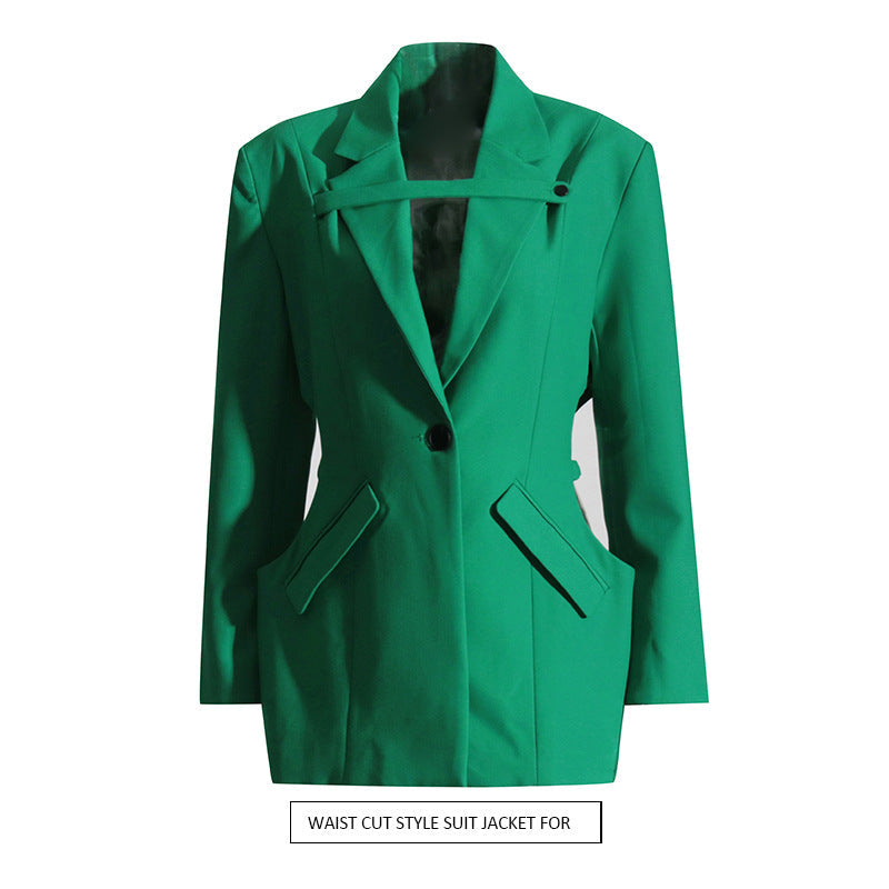 Mid Length Blazer Niche Waist Hollow Out Cutout Elegant Small Blazer