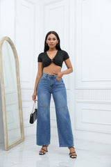 Jean bleu classique déchiré délavé coupe droite pantalon en denim