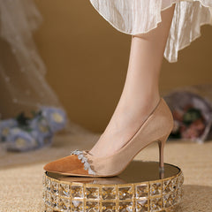 Women's Pointed Toe Shining Rhinestone Suede Black