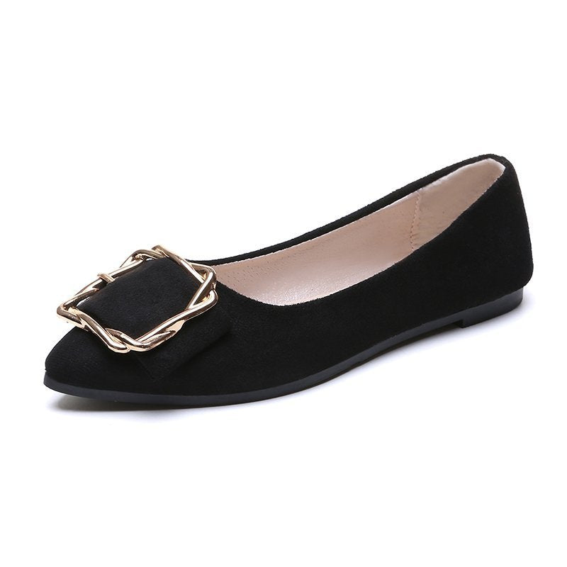 Women's Spring Pointed Low-cut Flat Metal Buckle