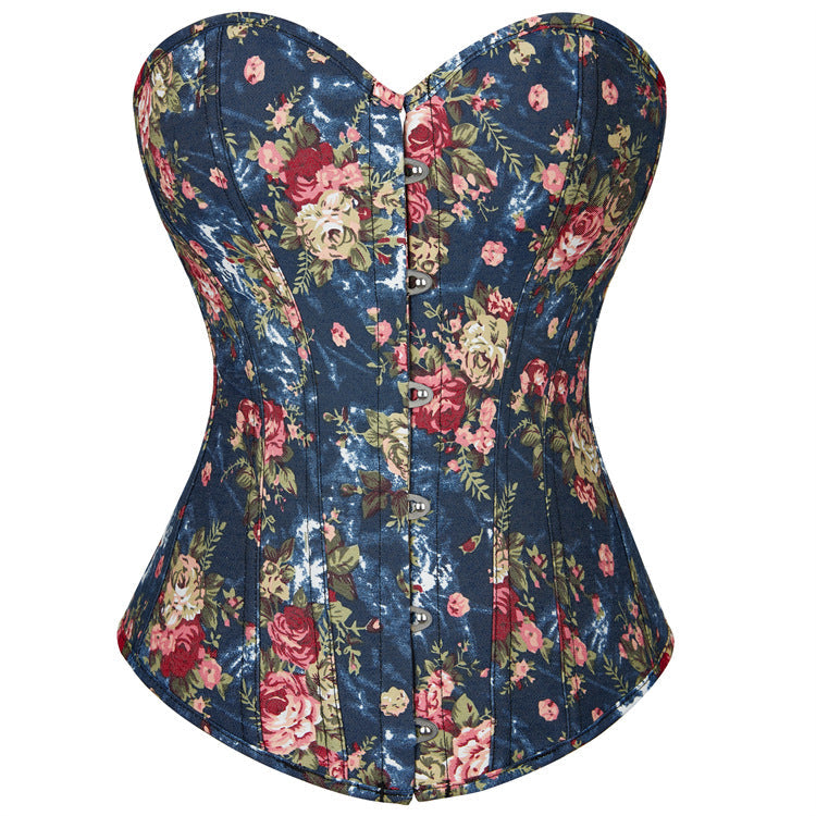 Retro Palace Blue Small Floral Shapewear Bodybuilding Girdle Girdle