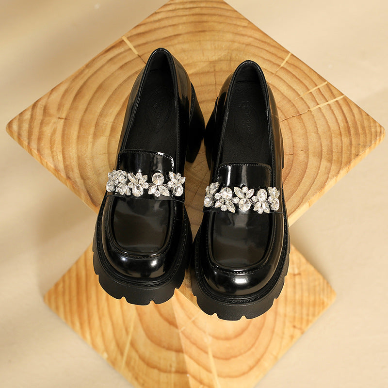 Women's British Style Black Authentic Square Toe Loafers