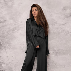 Solid Color Pajamas Outfit Top Trousers Loose Casual Simple Outerwear