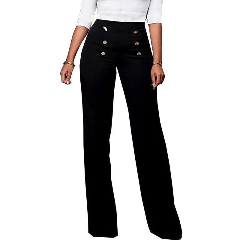 Casual Pants Button Solid Color Trousers Bootcut Trousers