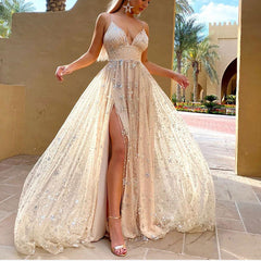 Dress Tight Waist Slit Shiny Crystal Mop Large Swing Dress