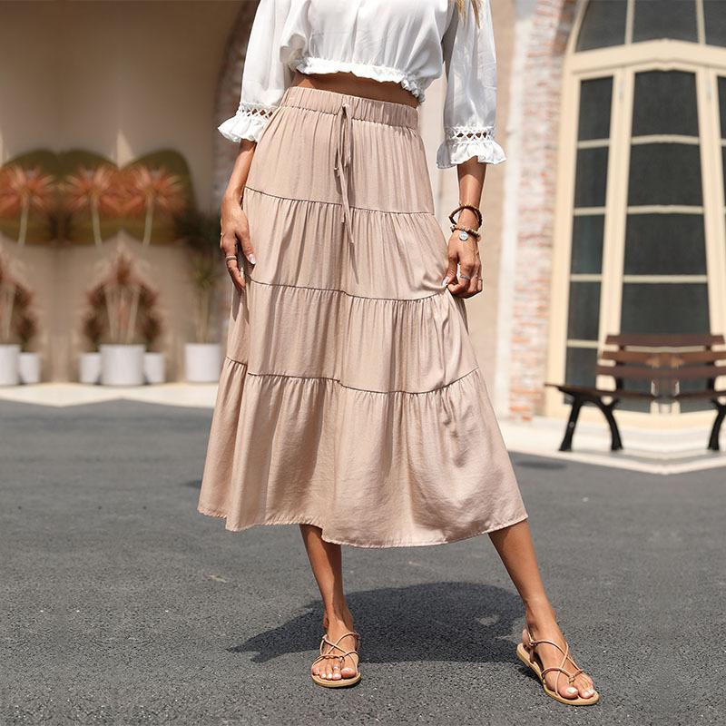 Cross-Border Skirt Ruffled Pleated Solid Skirt