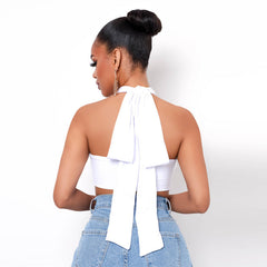 Criss Cross Nightclub cropped Halter Bottoming Tube Vest