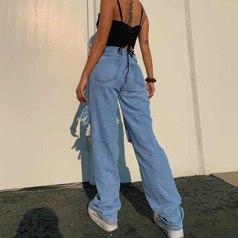 Lose Persönlichkeit Zerrissene Gerade Freizeithose Jeans