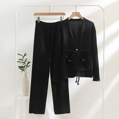 Two Piece Dress Knitted Sweater Solid Color Casual Coat Woven Belt H Type