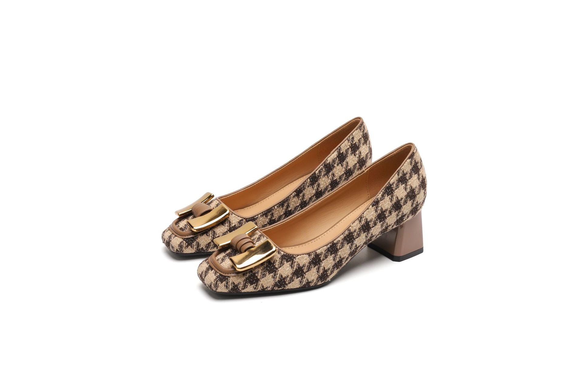 Women's Chunky Mary Jane Kitten Metal Buckle Heels