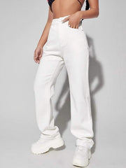 Pantalon blanc à jambes larges, taille haute, jean amincissant tombant, pantalon High Street