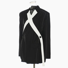 Oversize Black White Stitching Contrast Color Loose Thick Thread Blazer