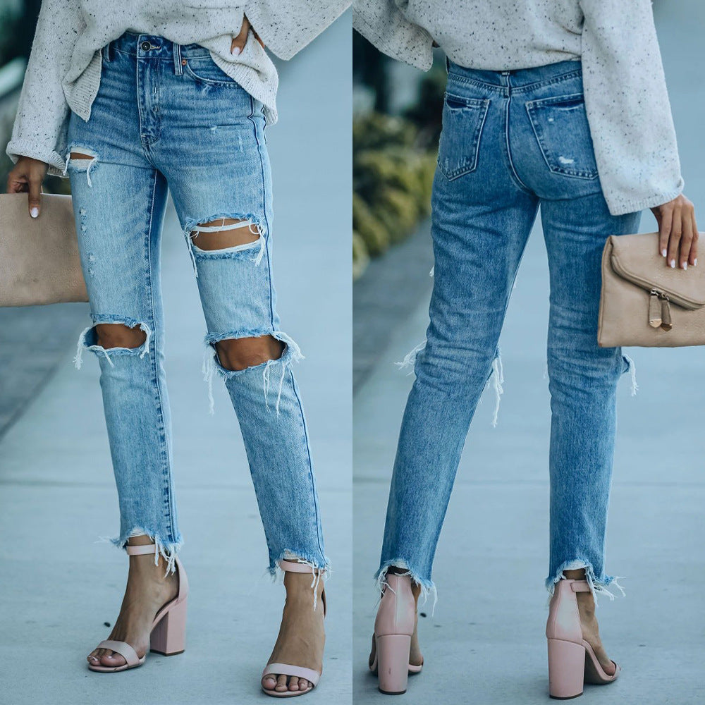 Ripped Street Slimming All-Matching Jeans Cropped Pants Casual Pants