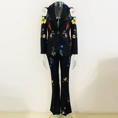 Star Gracefulable Digital Printing One Button sets Flared Pants sets