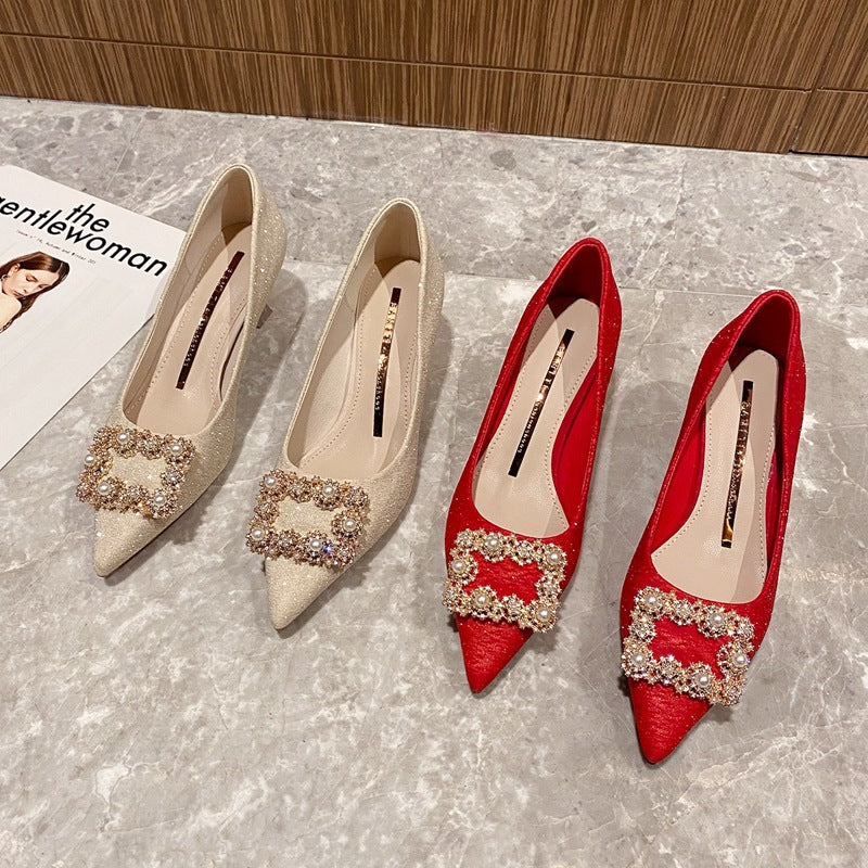 Escarpins d'été à talons hauts pour femmes, style mariage, champagne, style quotidien