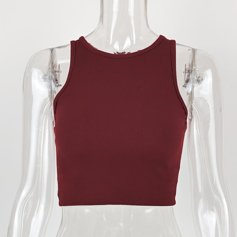 Slim Fit Cotton Rib Cropped Sleeveless Vest