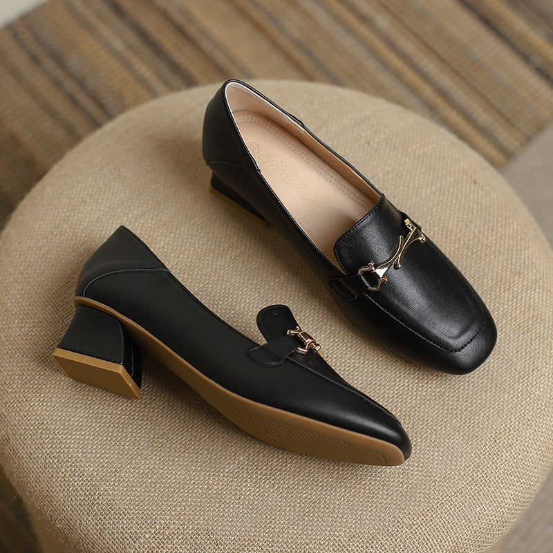 Women's Buckle Kitten Female Square Toe Soft