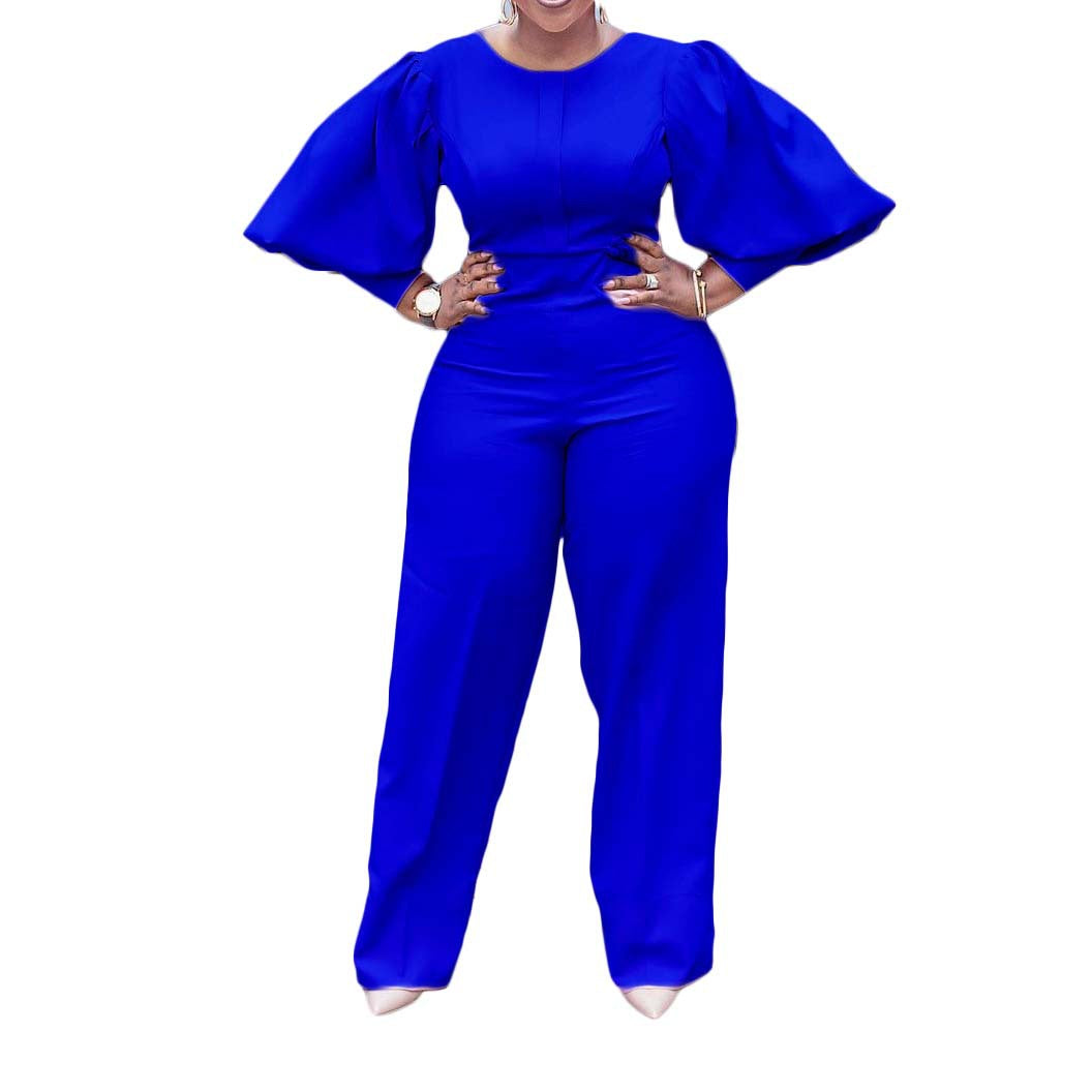 Office High Waist Straight Solid Color African Jumpsuit Mom Wear Plus Size