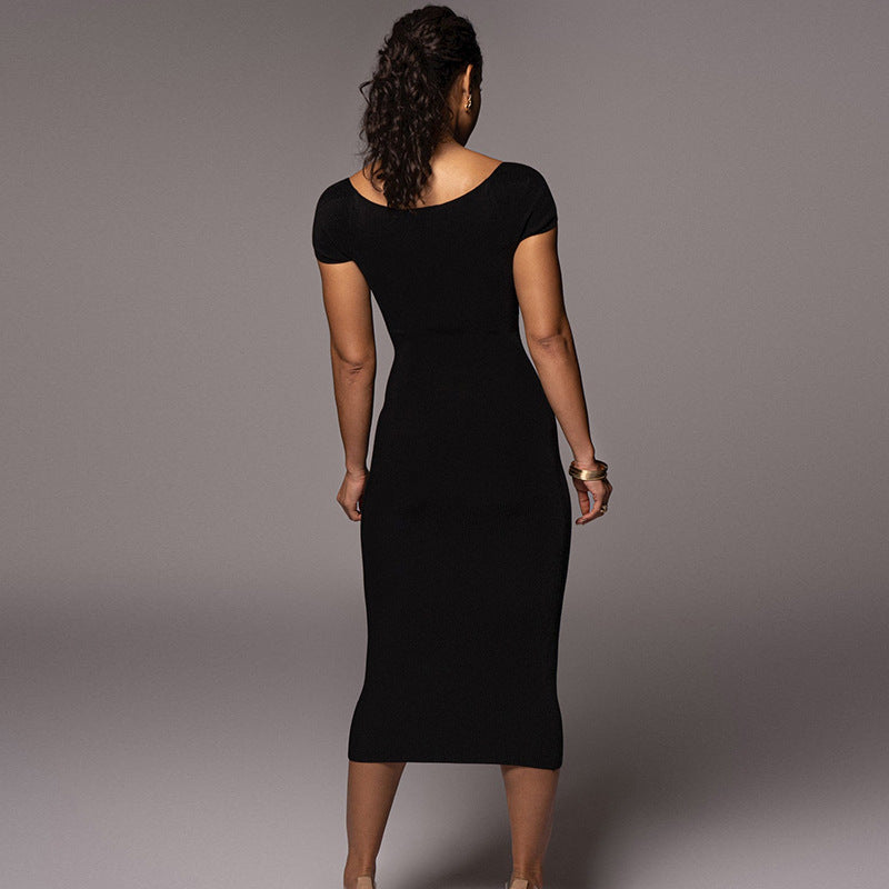 Robe longue côtelée à col nu