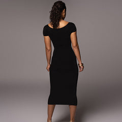 Robe longue côtelée à col nu