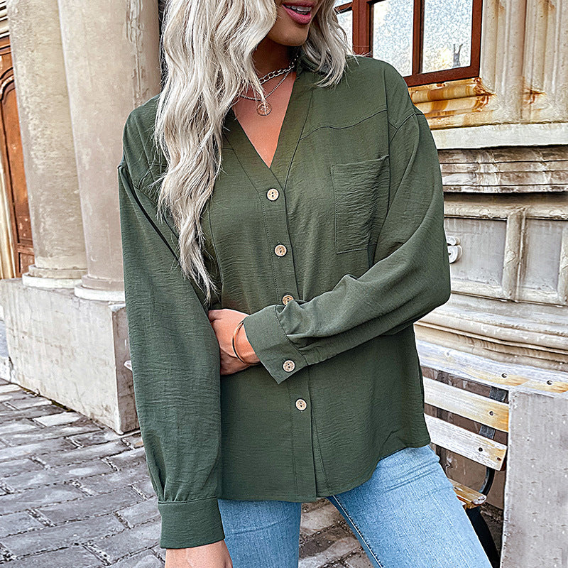 Polo Collar Solid Color Shirt