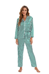 Satin Long Sleeved Trousers Home Wear Cardigan Suit Pajamas
