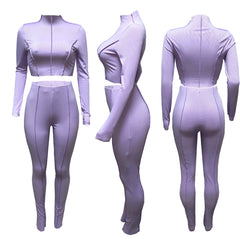 Fall ide-out Wear High-Necked Thread High Waist Slim Fit Two-Piece Suit