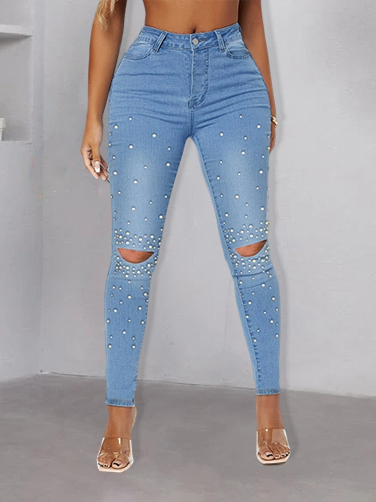 Street Hipster Perlennieten Craft Denim Skinny Hose