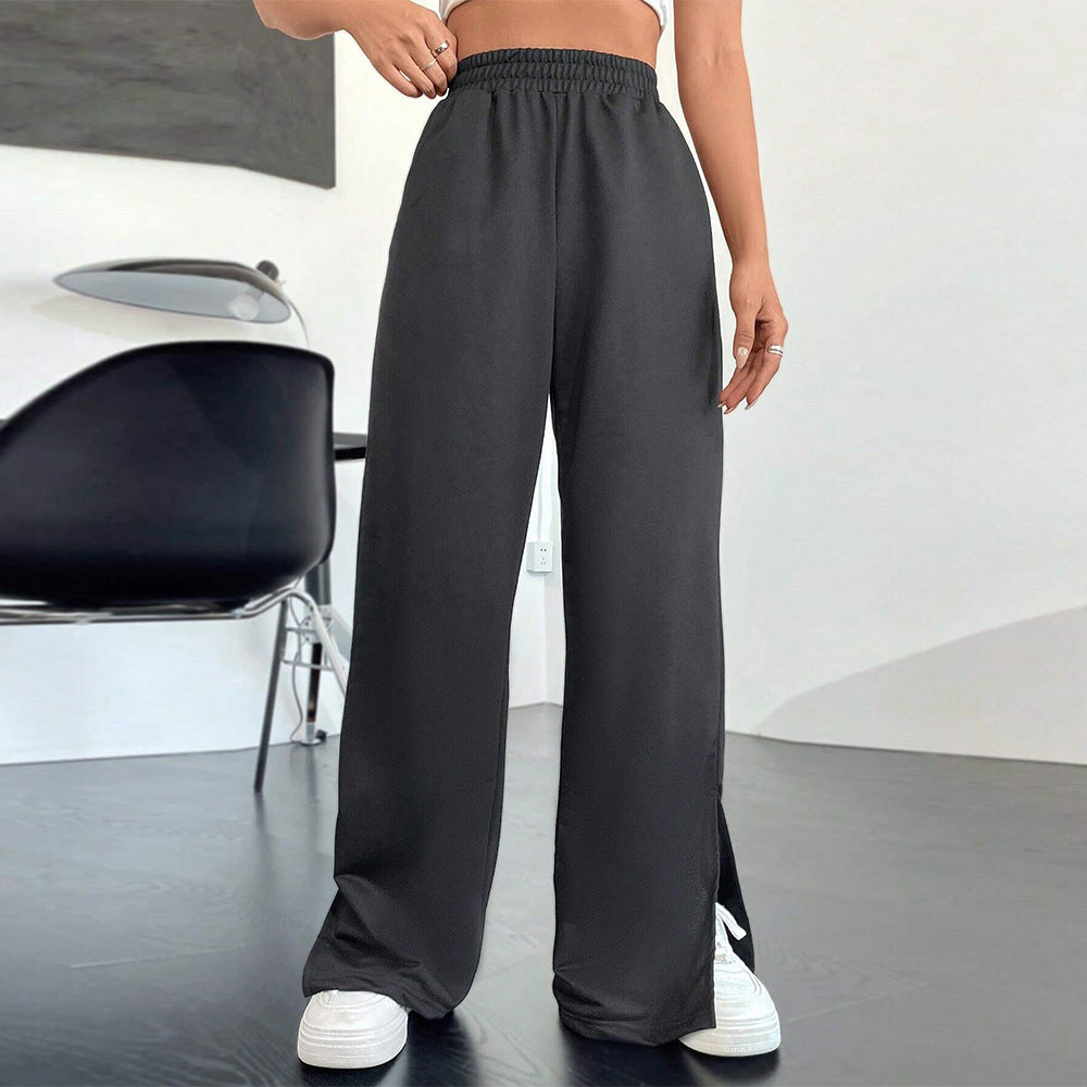 Casual Exercise Trousers Elastic Waist Wide Leg Straight Sweatpants