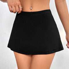 Elastic Elastic Waist Split A line Miniskirt Pants Skirt