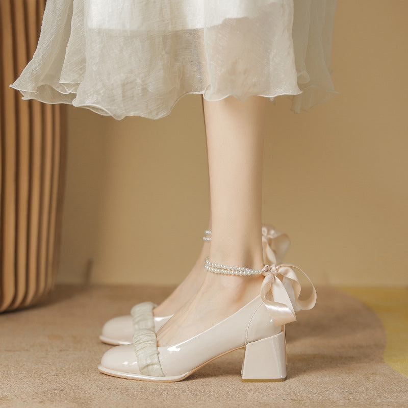 Women's Korean Patent Fairy Style Pumps Pearl