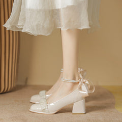 Women's Korean Patent Fairy Style Pumps Pearl
