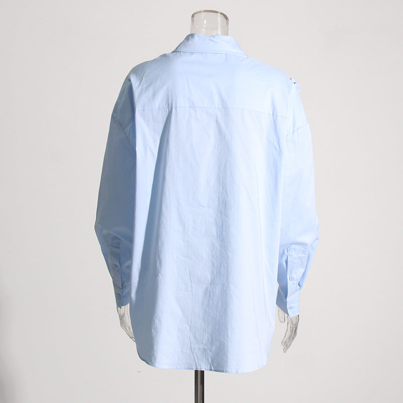 Loose Casual Three-Dimensional Floral Stitching Personalized Minority Solid Color Shirt