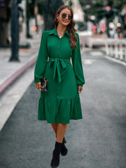 Belted Ruffle Shirt Dress