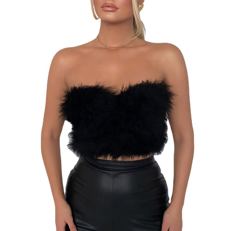 Pure Want to Wear off-Shoulder Top Fairy Fur All-Matching Tube Top