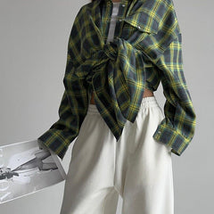 Retro All Matching Collared Loose Shirt Plaid Long Sleeve Pocket Shirt