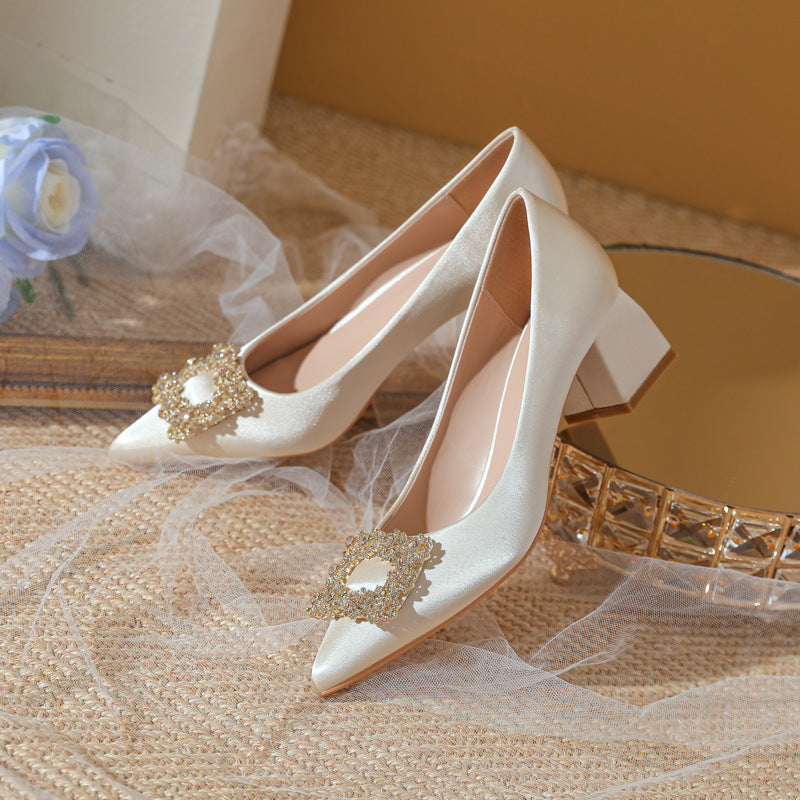 Women's Red High Rhinestone Wedding Chunky Banquet
