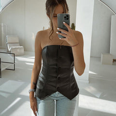 Einfarbig Slim-Fit Off-Neck Button Brust Wrap Weibliche