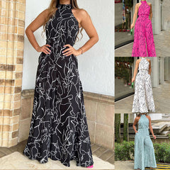 Elegant High Waist Lace up Sleeveless Halter Trousers Jumpsuit