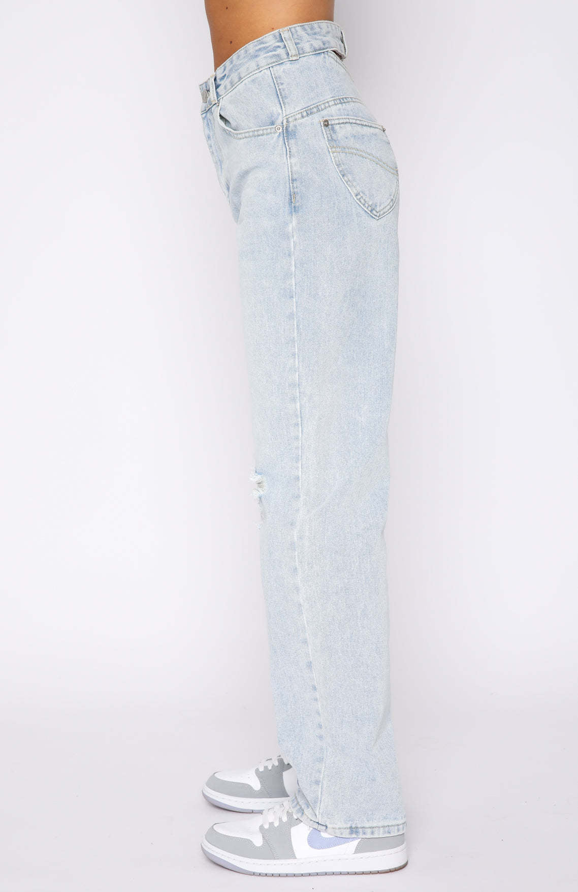 Street Hipster Ordinary Washed Solid Color Straight-Leg Denim Trousers