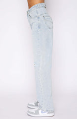 Street Hipster Ordinary Washed Solid Color Straight-Leg Denim Trousers