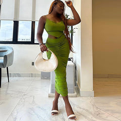 Solid Color Sling Small Tank Top Hip Casual Two Piece Suit