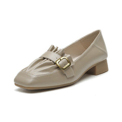 Women's Chunky Pumps Autumn Buckle Pleated Heels