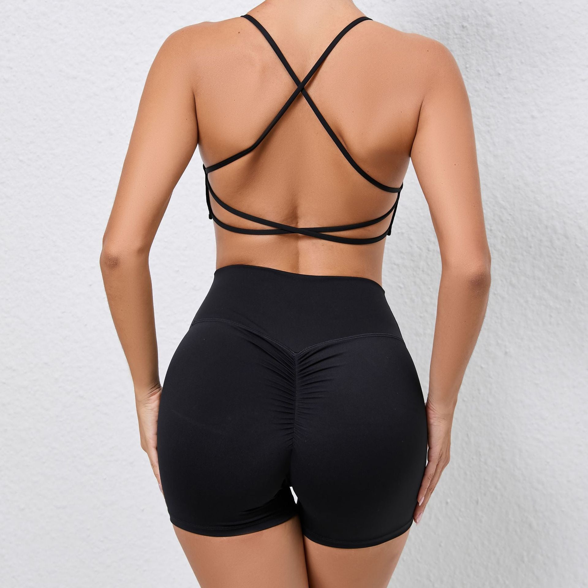 Cross Shoulder Strap Backless Bra Peach Hip Shorts Yoga Suit Running Quick Drying Tight Sports Workout