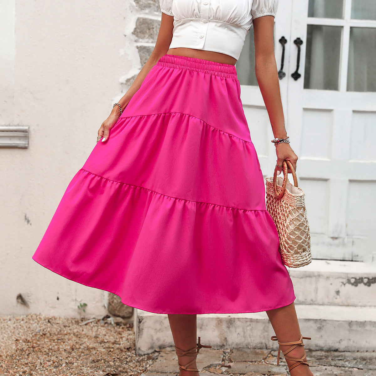 High Waist Elastic Solid Skirt