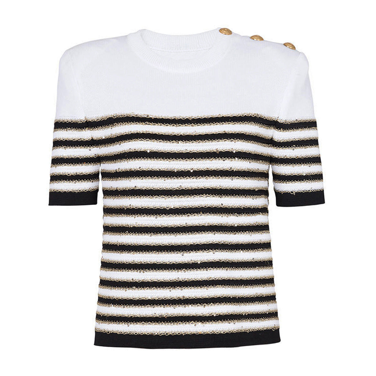 Gestricktes Kurzarm-T-Shirt in klassischer, hochwertiger Top-Pullover-Qualität
