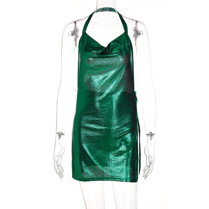 Robe fendue slim à dos nu de couleur unie